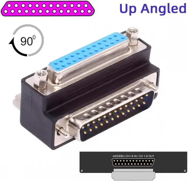 Alt view image 3 of 7 - DSUB Parallel LPT AES/EBU DB25pin Male Nut to Female Screw Extension Adapter DB Connector Up 90 Degree Angled