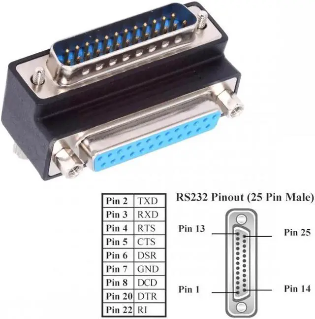 Alt view image 4 of 7 - DSUB Parallel LPT AES/EBU DB25pin Male Nut to Female Screw Extension Adapter DB Connector Up 90 Degree Angled