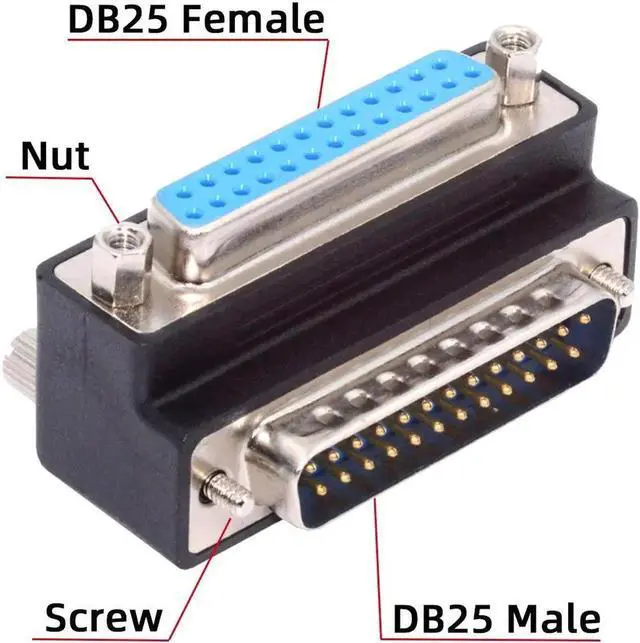 Alt view image 7 of 7 - DSUB Parallel LPT AES/EBU DB25pin Male Nut to Female Screw Extension Adapter DB Connector Up 90 Degree Angled