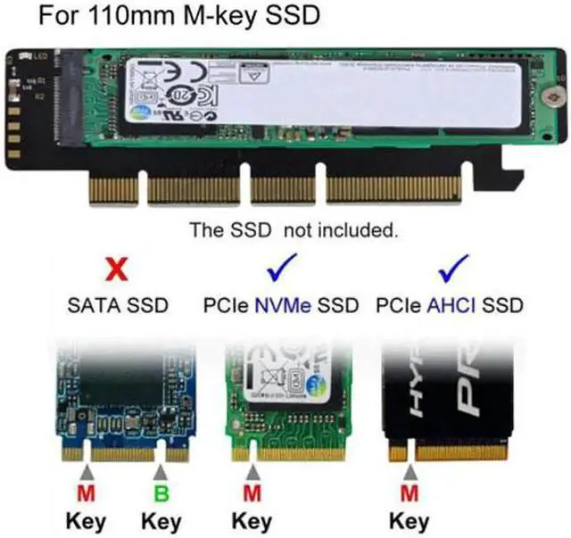 Alt view image 6 of 7 - M.2 M-key NVME AHCI SSD to PCI-E 3.0 16x 4x Adapter for 110mm 80mm SSD