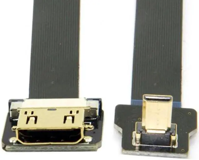 Alt view image 3 of 7 - Up Angled 90 Degree FPV Micro HDMI Male to Mini HDMI Female FPC Flat Cable 10cm for FPV HDTV Multicopter Aerial Photography