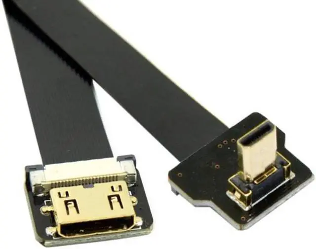 Alt view image 2 of 7 - Up Angled 90 Degree FPV Micro HDMI Male to Mini HDMI Female FPC Flat Cable 10cm for FPV HDTV Multicopter Aerial Photography