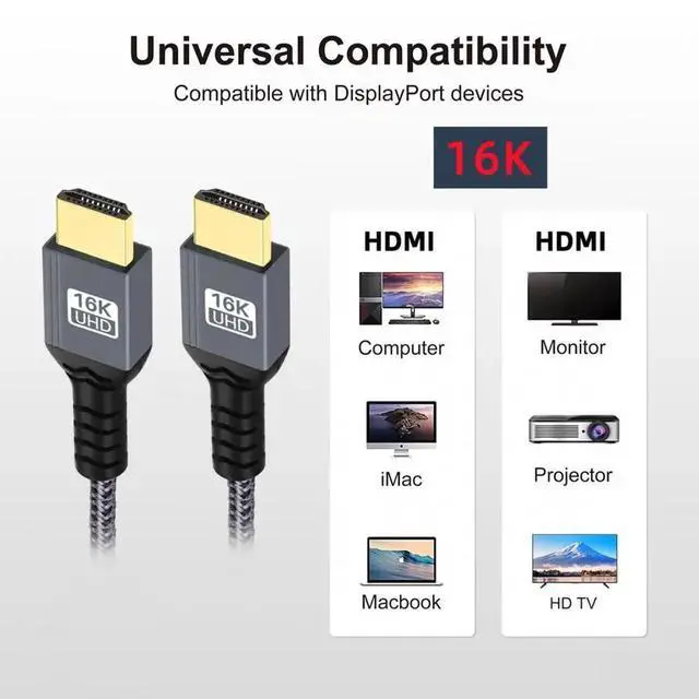 Alt view image 2 of 7 - Cable 16K 8K UHD HDMI 2.2 Version Type-A Male to HDMI Male HDTV Cable for HDTV Desktop Laptop Monitor (200cm)
