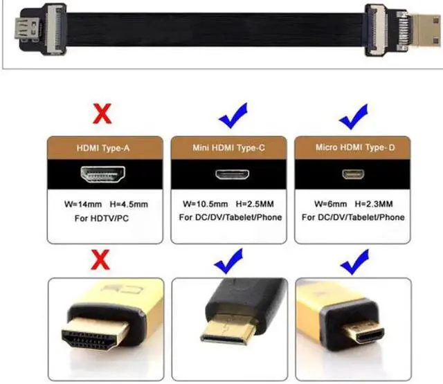 Alt view image 3 of 7 - Mini HDMI Male to Micro HDMI Female Extension FPC Flat Cable 1080P for FPV HDTV Multicopter Aerial Photography