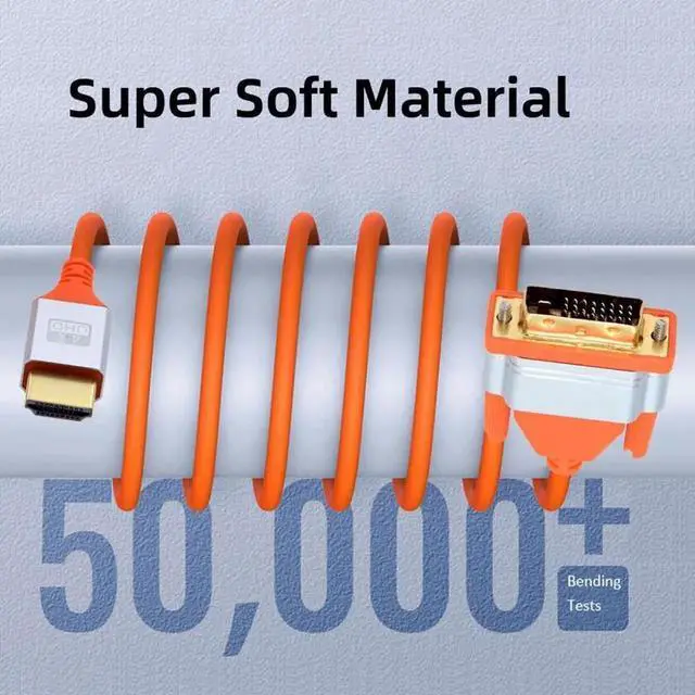 Alt view image 5 of 7 - HDMI 4K to DVI Ultra Soft High Flex HDTV Cable Hyper Super Flexible Cord High Speed Type-A Male to 24+1 Male for Computer HDTV