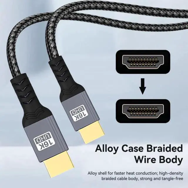 Alt view image 5 of 7 - 16K 8K UHD HDMI 2.2 Version Type-A Male to HDMI Male HDTV Cable for HDTV Desktop Laptop Monitor (200cm)