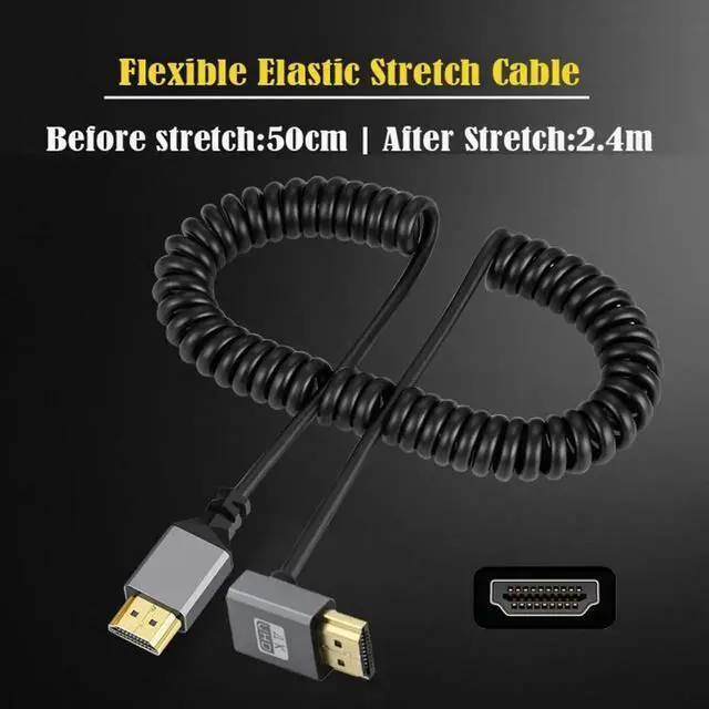 Alt view image 3 of 7 - HDMI 2.0 Male to HDMI Male 4K 60hz Stretch Coiled Cable Up Angled 90 Degree for HDTV Computer Laptop Monitor