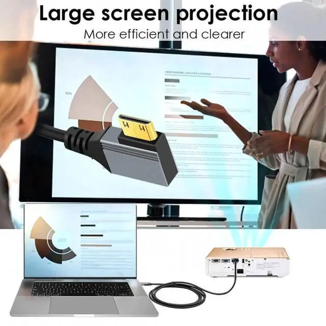 Alt view image 3 of 7 - 90 Degree Right Angled Mini HDMI 2.1 Male to HDMI Male 8K 60hz Stretch Coiled Cable 100cm for HDTV Computer Laptop Monitor