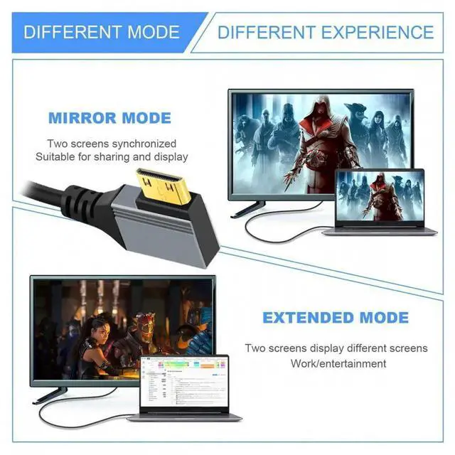 Alt view image 4 of 7 - 90 Degree Right Angled Mini HDMI 2.1 Male to HDMI Male 8K 60hz Stretch Coiled Cable 100cm for HDTV Computer Laptop Monitor