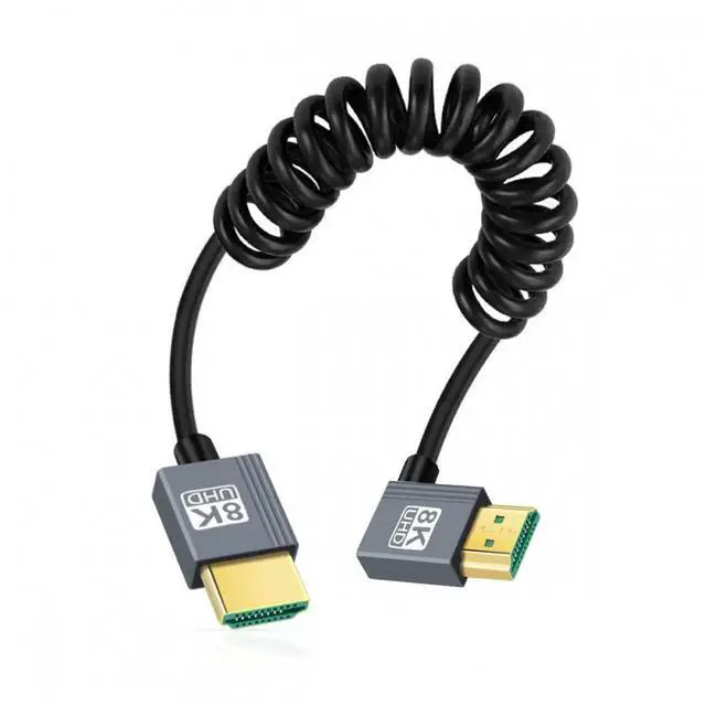 Alt view image 2 of 6 - HDMI 2.1 Male to HDMI Male 8K 60hz Stretch Coiled Cable Right Angled 90 Degree for HDTV Computer Laptop Monitor