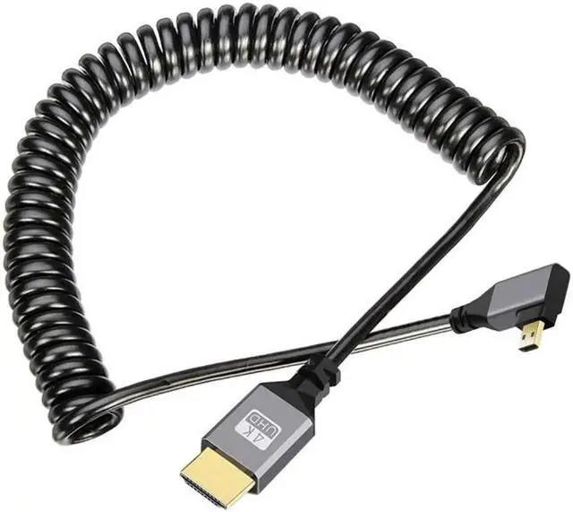 Alt view image 2 of 7 - Micro HDMI 2.0 Male to HDMI Male 4K 60hz Stretch Coiled Cable Right Angled 90 Degree for HDTV Computer Laptop Monitor