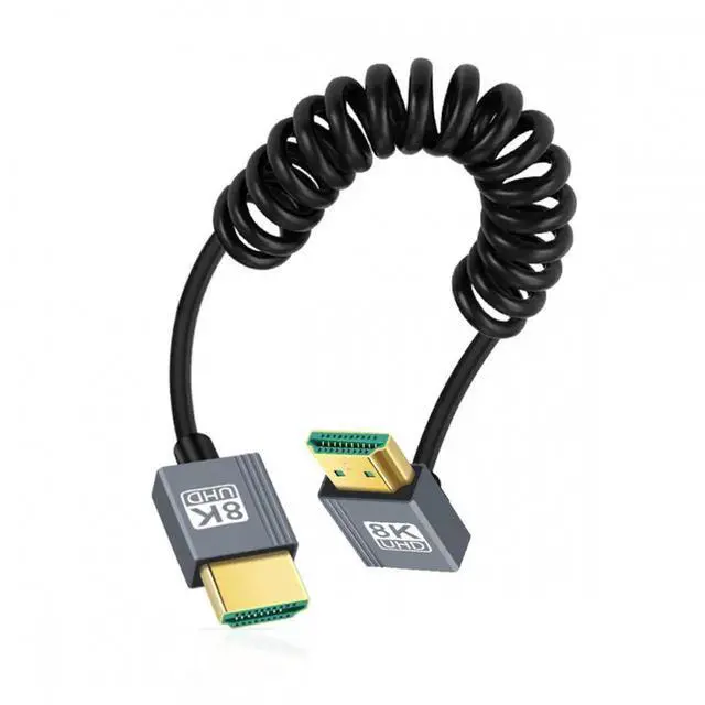 Alt view image 2 of 7 - HDMI 2.1 Male to HDMI Male 8K 60hz Stretch Coiled Cable Up Angled 90 Degree for HDTV Computer Laptop Monitor