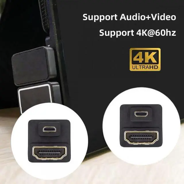 Alt view image 3 of 7 - Cable 2pcs/lot Up & Down Micro HDMI 1.4 Male Type-D to HDMI Female Port Saver 360 Degree Opposite U Shape Back Angled Extension Adapter