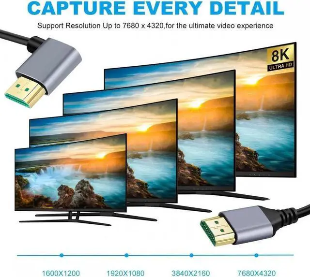 Alt view image 4 of 7 - 0.5M HDMI 2.1 Ultra Thin HDTV Cable 8K 4K Hyper Super Flexible Slim Cord Left Angled 90 Degree Type-A Male to Male for Computer HDTV