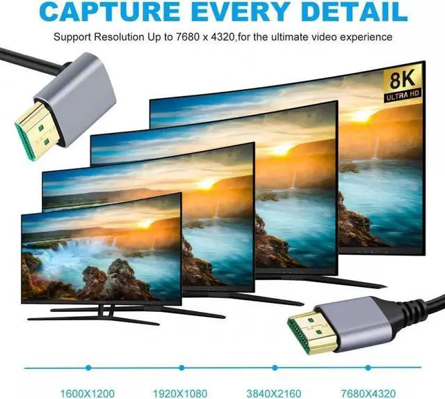 Alt view image 4 of 7 - 0.5M HDMI 2.1 Ultra Thin HDTV Cable 8K 4K Hyper Super Flexible Slim Cord Up Angled 90 Degree Type-A Male to Male for Computer HDTV