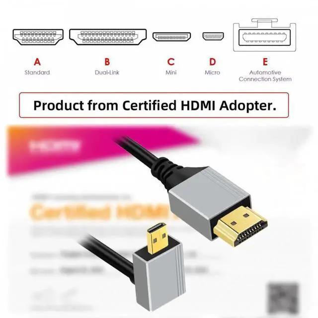 Alt view image 4 of 7 - 90 Degree Down Angled Micro HDMI 2.1 Ultra Thin HDTV Cable 8K 4K Hyper Super Flexible Slim Cord Type-A to Type-D for Camera HDTV