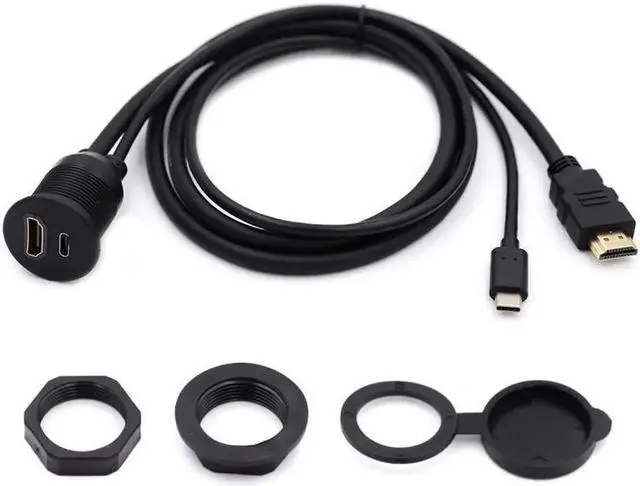 Alt view image 2 of 7 - Waterproof Dustproof USB-C Type-C USB 3.1 &HDMI 4K Extension Flush Car Latch Mount Extension Cable for Dashboard Panel