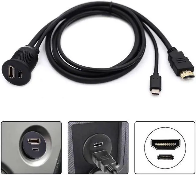 Alt view image 4 of 7 - Waterproof Dustproof USB-C Type-C USB 3.1 &HDMI 4K Extension Flush Car Latch Mount Extension Cable for Dashboard Panel
