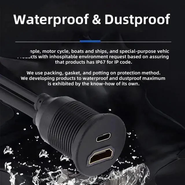 Alt view image 6 of 7 - Waterproof Dustproof USB-C Type-C USB 3.1 &HDMI 4K Extension Flush Car Latch Mount Extension Cable for Dashboard Panel