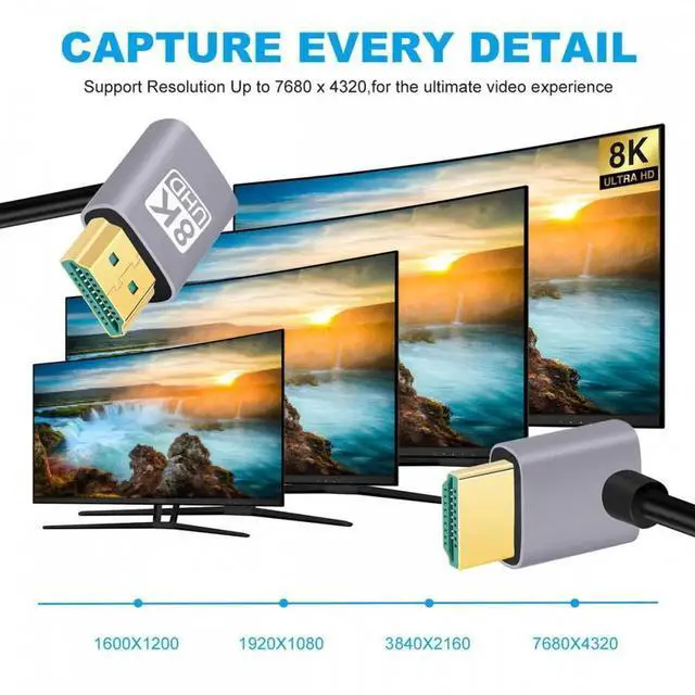 Alt view image 7 of 7 - HDMI 2.1 Ultra Thin HDTV Cable 8K 4K Hyper Super Flexible Slim Cord Up Angled to Up Angled 90 Degree Type-A for Computer HDTV