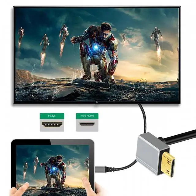 Alt view image 6 of 7 - 90 Degree Up Angled Mini HDMI 2.1 Ultra Thin HDTV Cable 8K 4K Hyper Super Flexible Slim Cord Type-A to Type-C for Camera HDTV