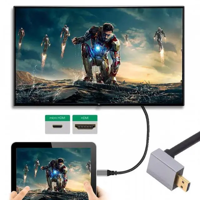 Alt view image 4 of 7 - 90 Degree Down Angled Micro HDMI 2.1 Ultra Thin HDTV Cable 8K 4K Hyper Super Flexible Slim Cord Type-A to Type-D for Camera HDTV