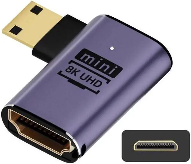 Main image of Left Angled Mini HDMI Male to HDMI 2.1 Female UHD Extension Gold Converter Adapter Support 8K 60hz HDTV