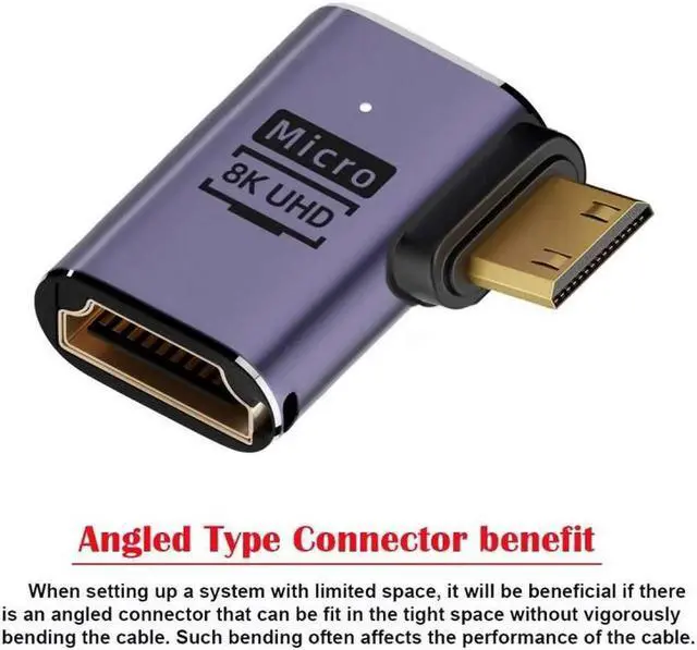 Alt view image 3 of 7 - Left Angled Mini HDMI Male to HDMI 2.1 Female UHD Extension Gold Converter Adapter Support 8K 60hz HDTV