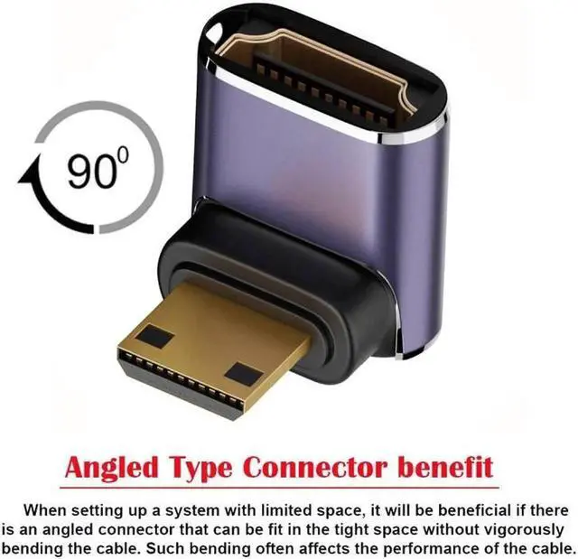 Alt view image 4 of 7 - Up Angled Mini HDMI Male to HDMI 2.1 Female UHD Extension Gold Converter Adapter Support 8K 60hz HDTV