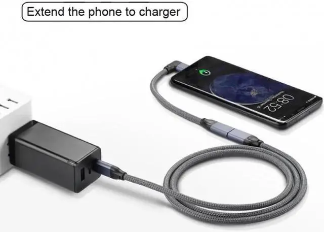 Alt view image 4 of 6 - Left Right Angled USB-C USB 3.1 Type C Male to Female Extension Data Cable with Sleeve for Laptop UC-238-RI