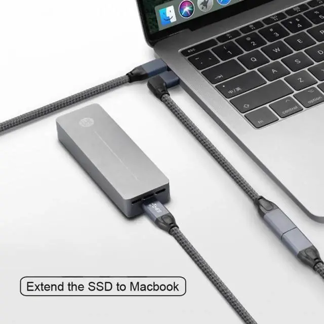 Alt view image 3 of 6 - Left Right Angled USB-C USB 3.1 Type C Male to Female Extension Data Cable with Sleeve for Laptop UC-238-RI