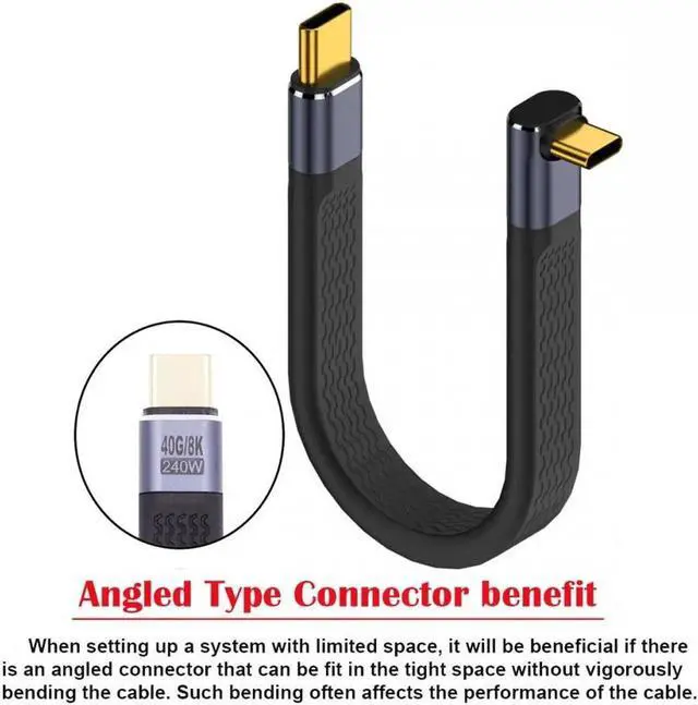 Main image of Up Angled 240W Type-C USB-C Male to Male USB4 40Gbps 100W 8K Flat Slim FPC Data Cable for Laptop Phone 13cm