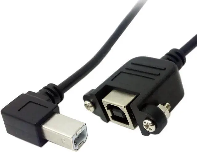 Main image of 90 Degree Left Angled USB B Type Male to Female extension cable with screws for Panel Mount 50cm U2-132-LE