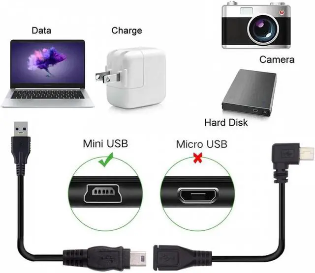 Alt view image 7 of 7 - 90 Degree Left Angled Mini USB 5Pin Male to Female Extension Cable 30cm for GPS Camera
