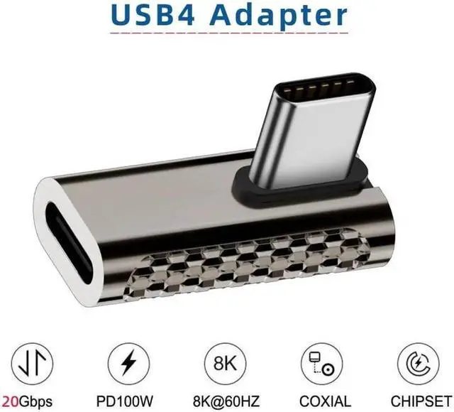 Main image of 20Gbps USB4 Type C Male to Female Low Profile Right Angled 100W Power Data 8K Video Adapter for Laptop Phone