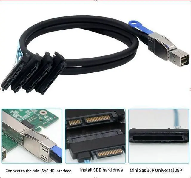 Alt view image 5 of 5 - Mini SAS HD SFF-8644 to SFF-848229P Dual-Port Array Card SATA Hard Drive Data Cable 2m