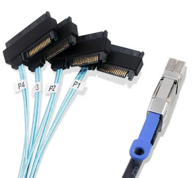 Alt view image 4 of 5 - Mini SAS HD SFF-8644 to SFF-848229P Dual-Port Array Card SATA Hard Drive Data Cable 2m