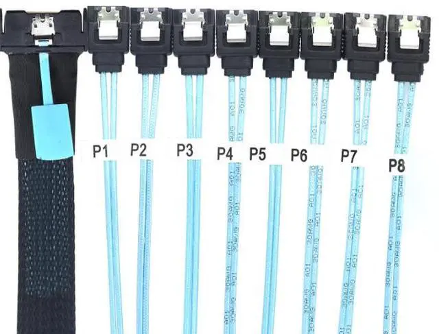 Alt view image 5 of 5 - MCIO PCIE SAS SFF-8654 81-to-8 SATA 7P female straight-end server hard drive conversion cable