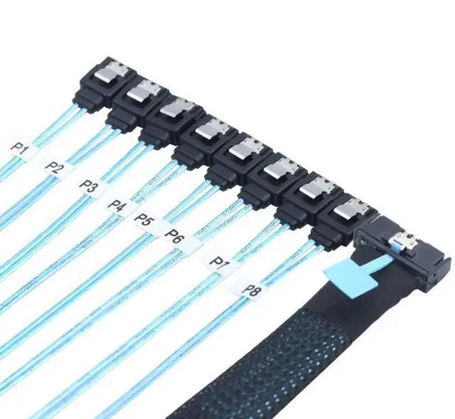 Alt view image 2 of 5 - MCIO PCIE SAS SFF-8654 81-to-8 SATA 7P female straight-end server hard drive conversion cable