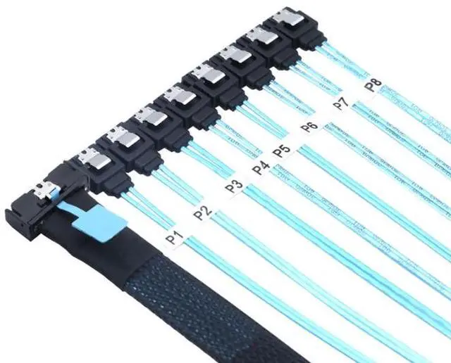 Alt view image 3 of 5 - MCIO PCIE SAS SFF-8654 81-to-8 SATA 7P female straight-end server hard drive conversion cable