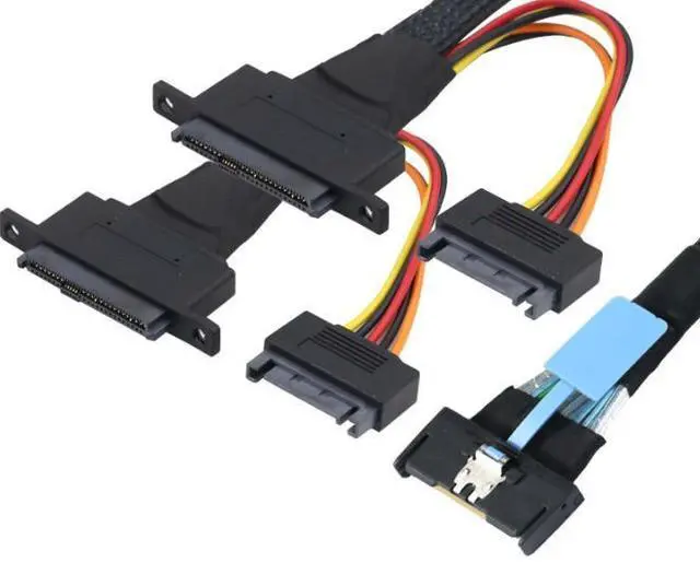 Alt view image 3 of 5 - PCIE Slimline 5.0 MCIO81 74P converted to2 SFF-8639 + 15P with screw positioning holes 0.8m