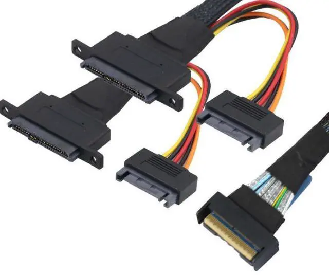 Alt view image 4 of 5 - PCIE Slimline 5.0 MCIO81 74P converted to2 SFF-8639 + 15P with screw positioning holes 0.8m