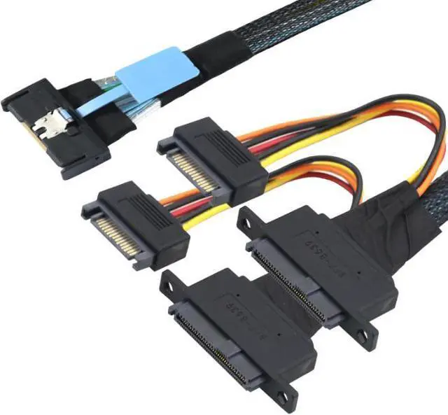 Alt view image 2 of 5 - PCIE Slimline 5.0 MCIO81 74P converted to2 SFF-8639 + 15P with screw positioning holes 0.8m