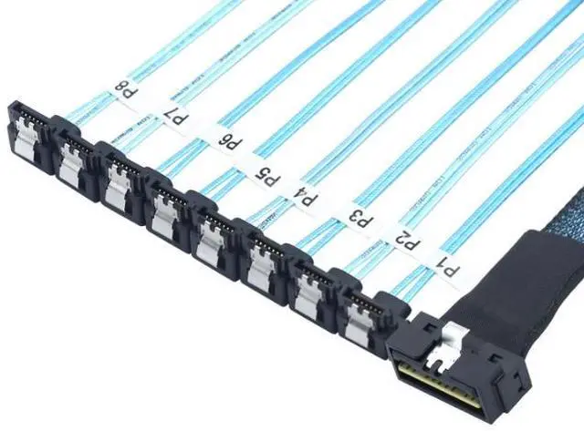Alt view image 3 of 5 - SlimSAS LP Low profile SFF-8654 81 74P converts to 8 SATA 7P 90-degree cable assemblies