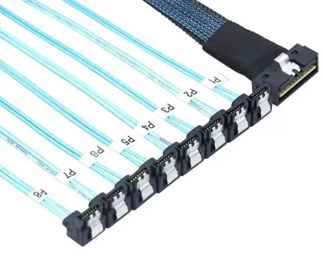 Alt view image 4 of 5 - SlimSAS LP Low profile SFF-8654 81 74P converts to 8 SATA 7P 90-degree cable assemblies