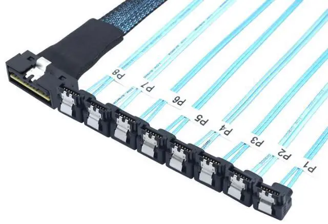 Alt view image 2 of 5 - SlimSAS LP Low profile SFF-8654 81 74P converts to 8 SATA 7P 90-degree cable assemblies
