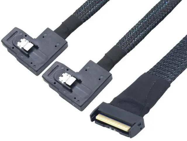 Alt view image 4 of 5 - PCIE Gen5 MCIO8X8i to2MINI SAS SFF-8087 Right-Angle Server Adapter Cable
