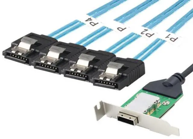 Alt view image 2 of 5 - Mini SAS SFF-8088 HD26-pin female connector to 180-degree 4*SATA high-speed server connection cable