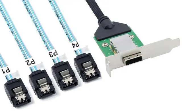 Alt view image 3 of 5 - Mini SAS SFF-8088 HD26-pin female connector to 180-degree 4*SATA high-speed server connection cable