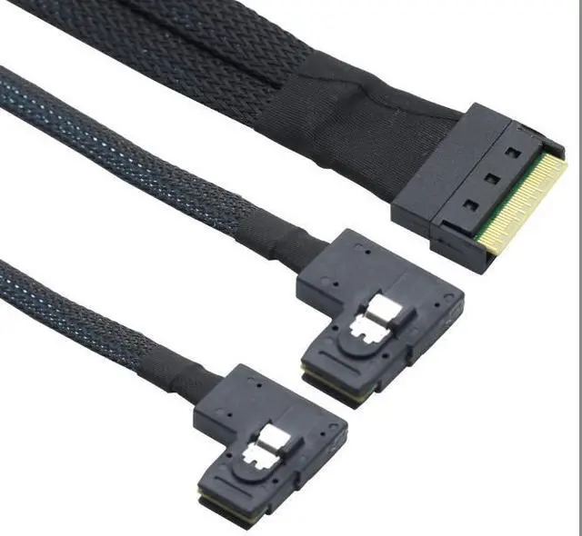 Alt view image 2 of 6 - Anti-slip plug PCIE Slimline SAS SFF-8654 8i to2 SAS SFF-8087 right-angle cable assembly